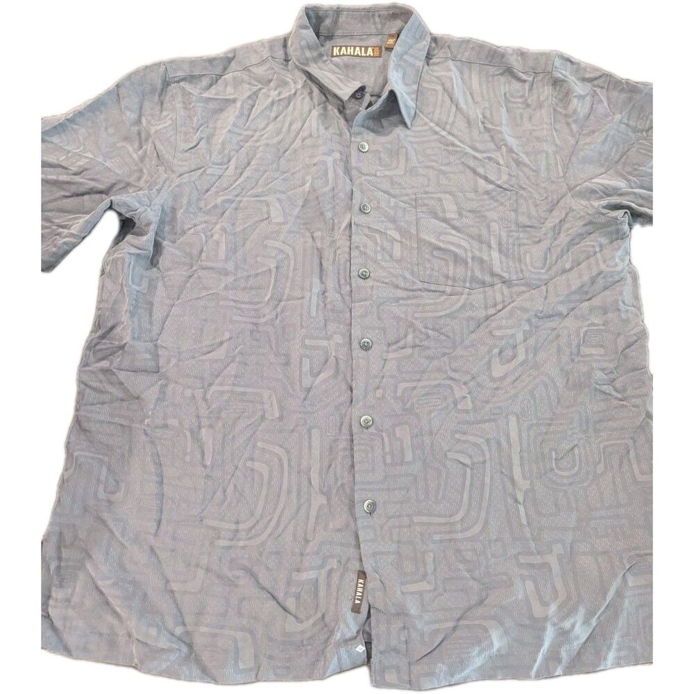 Kahala Men's 2XL White‎ Hawaiian Shirt Geometric Surfer Print Resortwear